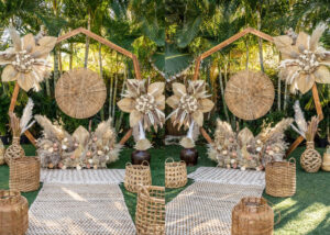 Large wooden hexagon arch with pampas grass 